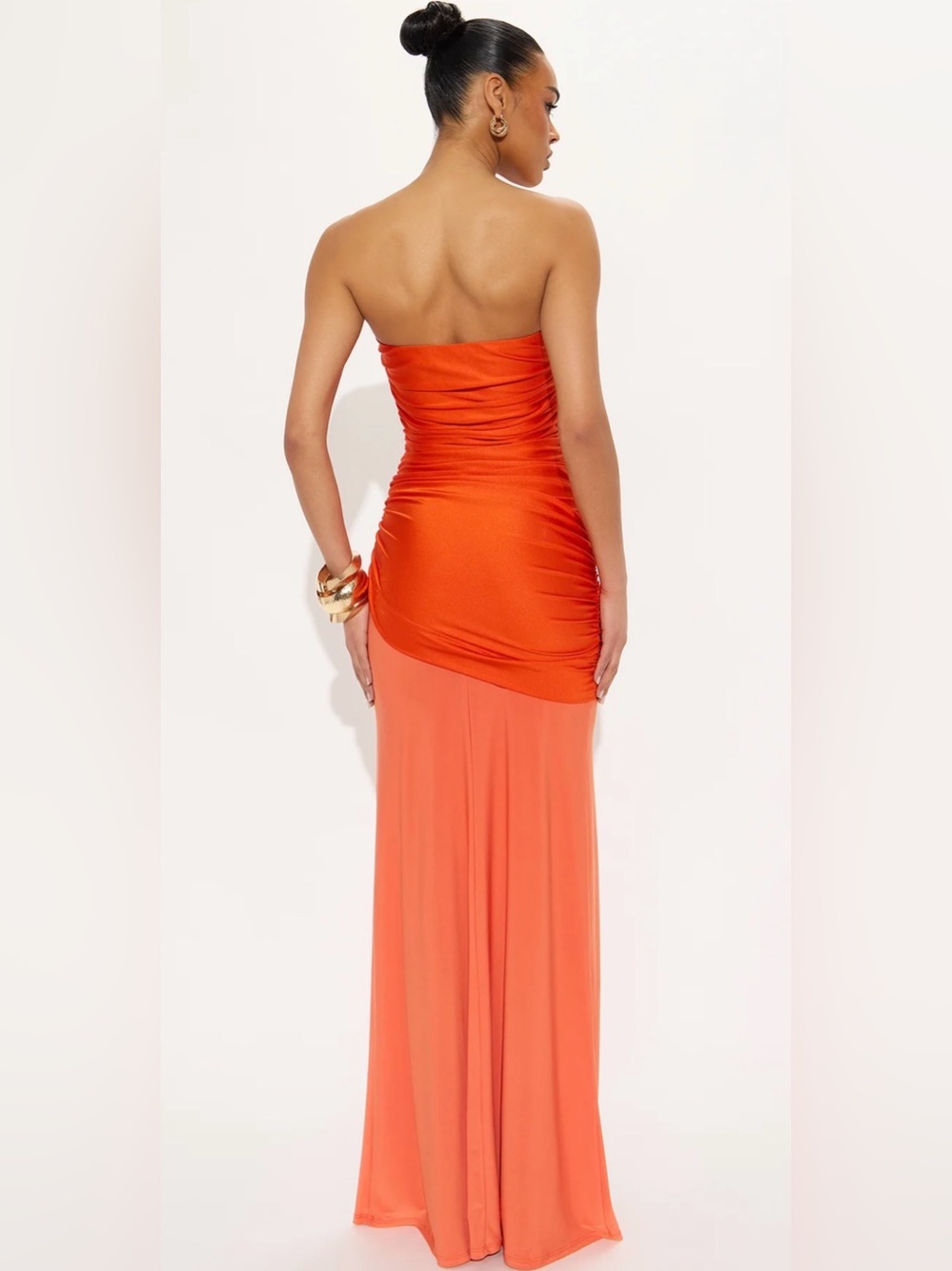 Fashion Nova Strapless Two-Tone Orange Evening Gown - Picture 3 of 3